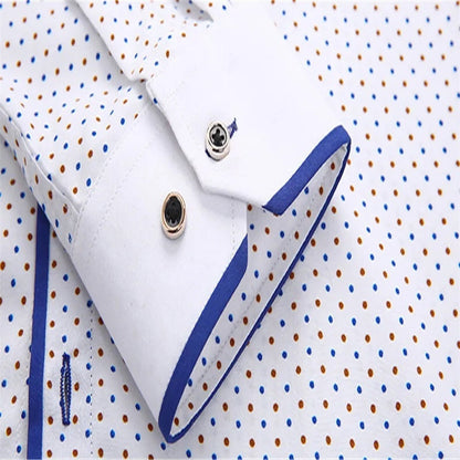 Camisa Hombre Estampada Manga Larga Cuello Contraste