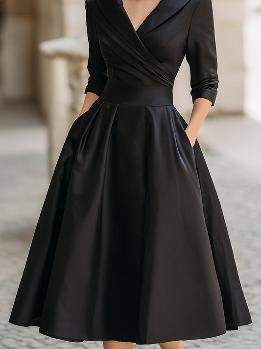 Vestido midi mujer cruzado escote en V primaveral elegante - Mavetta