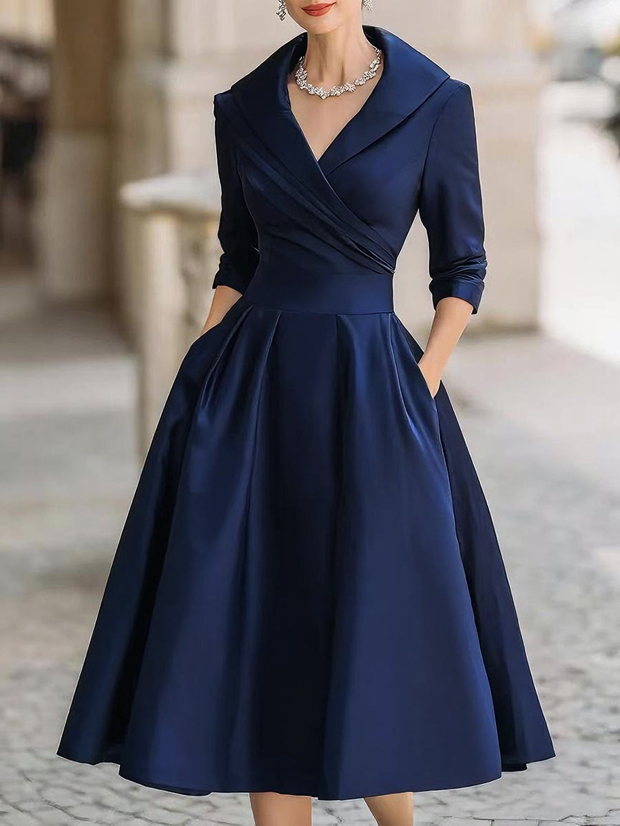 Vestido midi mujer cruzado escote en V primaveral elegante