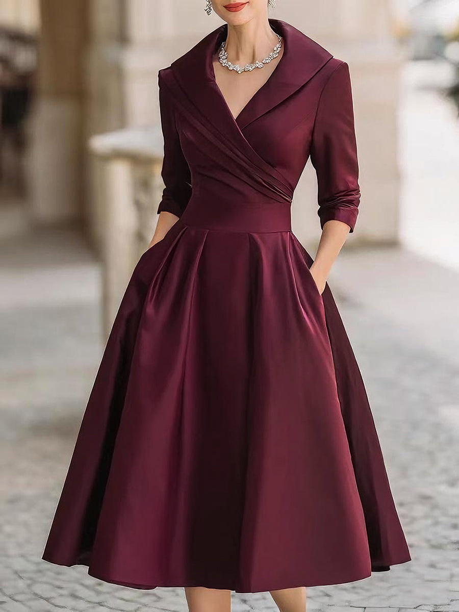Vestido midi mujer cruzado escote en V primaveral elegante