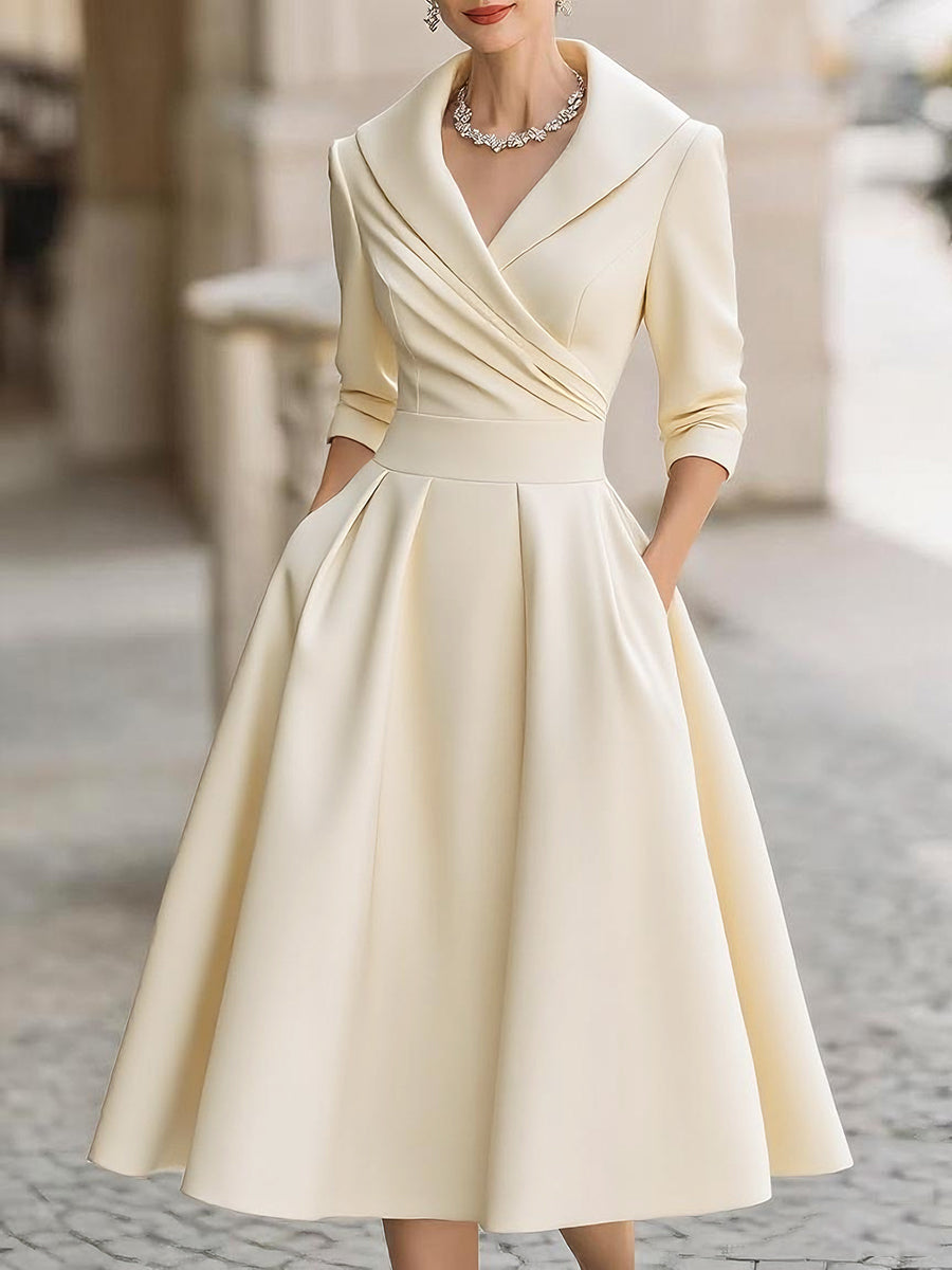 Vestido midi mujer cruzado escote en V primaveral elegante