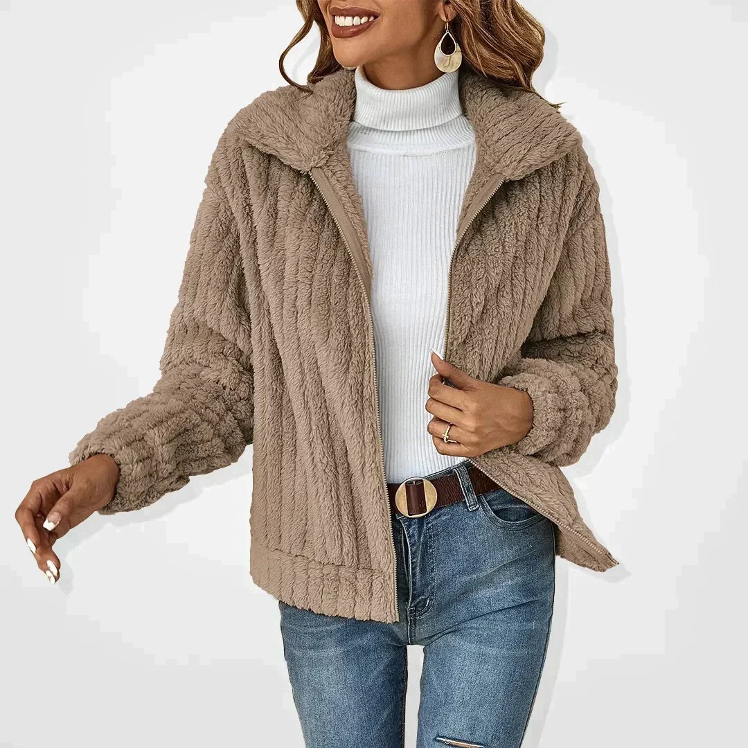 Chaqueta Mujer con Forro Polar y Cuello Alto Ajuste Cálido
