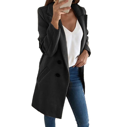 Blazer Mujer Largo Estructurado Doble Botonadura Solapa Clasica