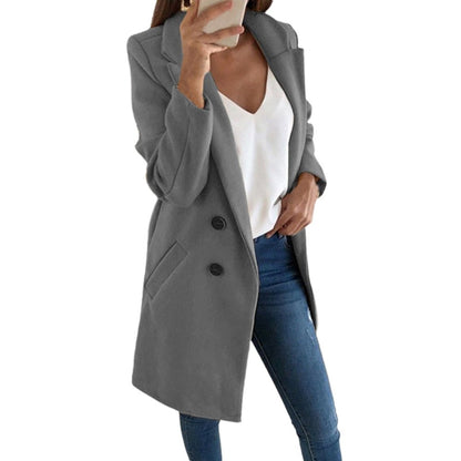 Blazer Mujer Largo Estructurado Doble Botonadura Solapa Clasica