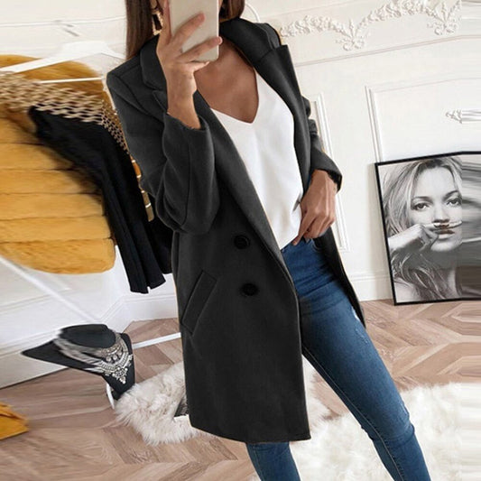 Blazer Mujer Largo Estructurado Doble Botonadura Solapa Clasica - Mavetta