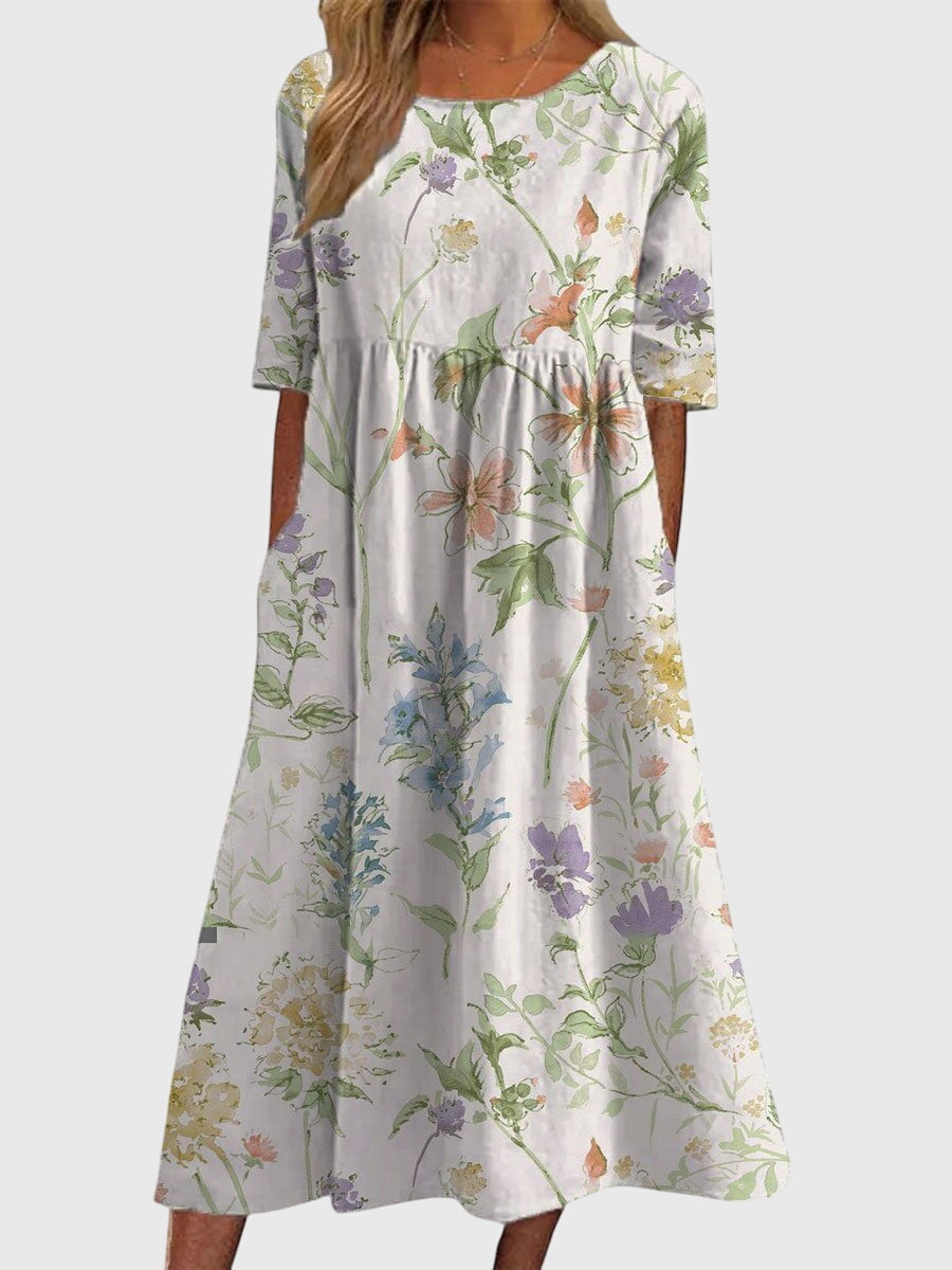 Vestido Midi Mujer Estampado Floral Corte Suelto