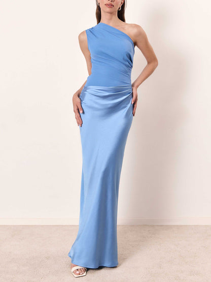 Vestido maxi Mujer Drapeado Asimétrico Fiesta Elegante