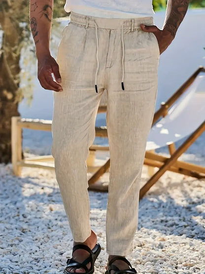 Pantalones Lino Hombre Anchos Cordón Ajustable