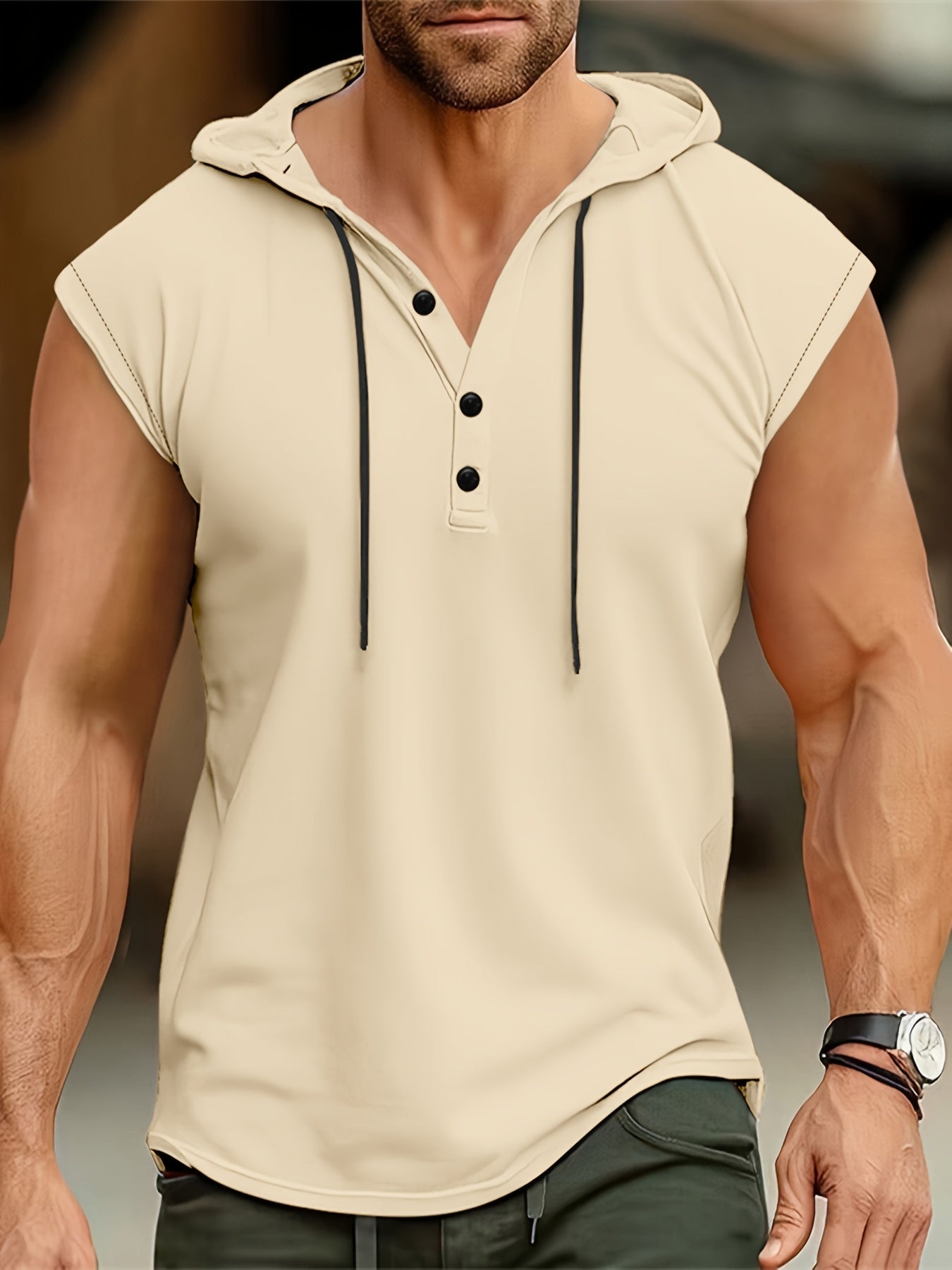 Camisa sin mangas hombre tejido transpirable con capucha
