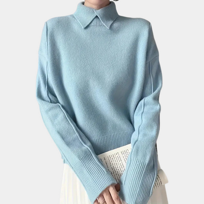 Jersey Mujer de Punto Suave Cuello Alto y Solapa - Mavetta