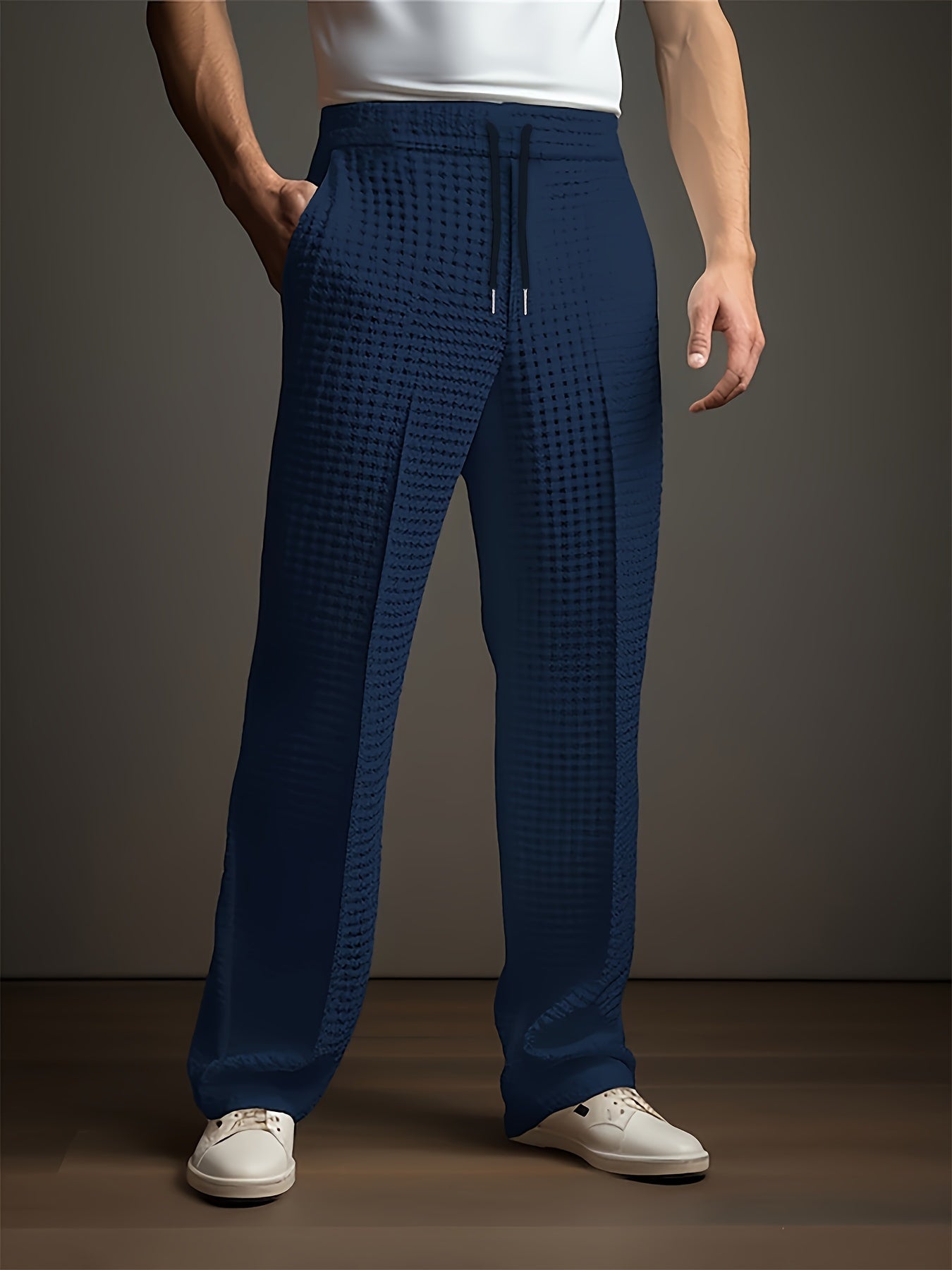 Pantalón Hombre Holgado de Tela Texturizada Cintura Ajustable