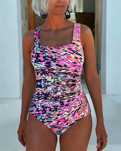 Bañador Mujer Una Pieza Estampado Abstracto Escote Cuadrado Fruncido