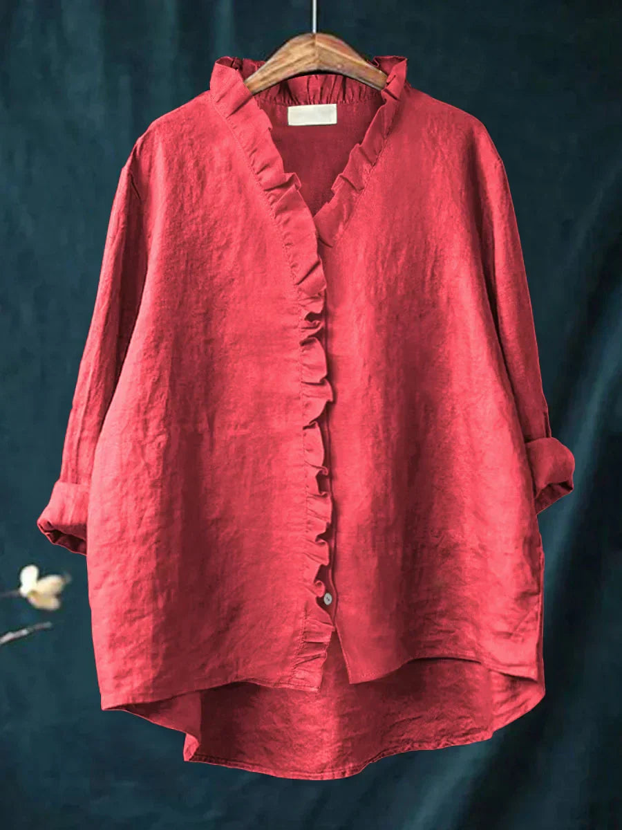 Camisa Mujer Algodón Lino Volantes Diseño Fluido Verano