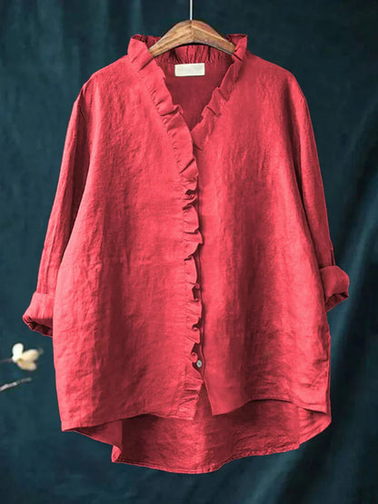 Camisa Mujer Algodón Lino Volantes Diseño Fluido Verano