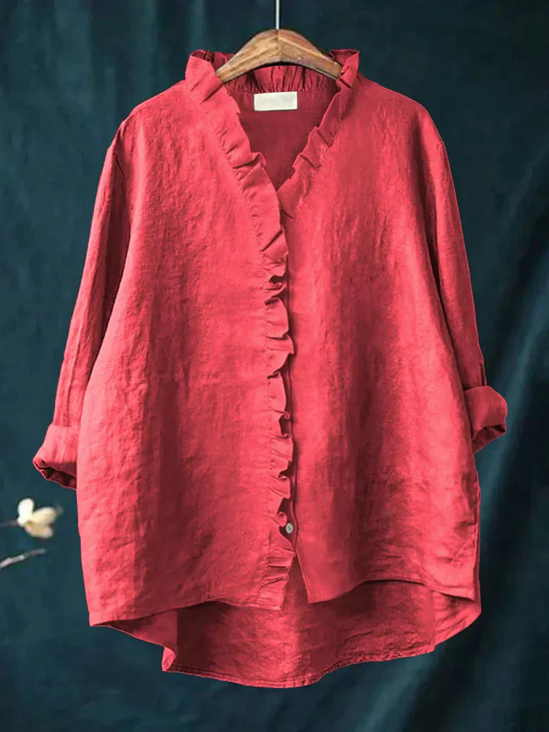 Camisa Mujer Informal con Volantes Ajuste Regular