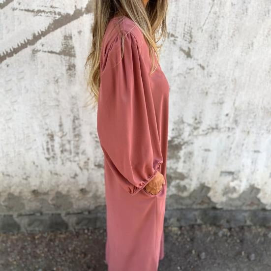 Vestido largo Mujer fluido escote en V mangas abullonadas