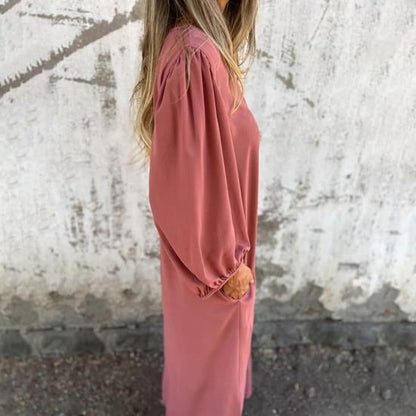 Vestido largo Mujer fluido escote en V mangas abullonadas