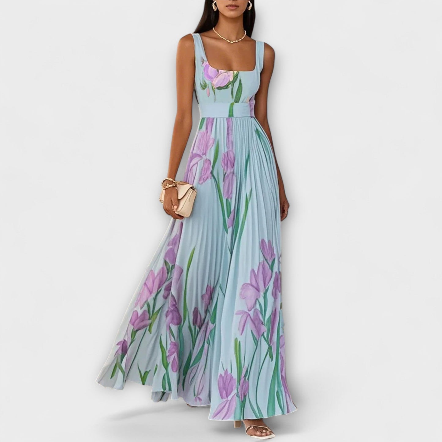 Vestido maxi mujer sin mangas estampado floral fluido