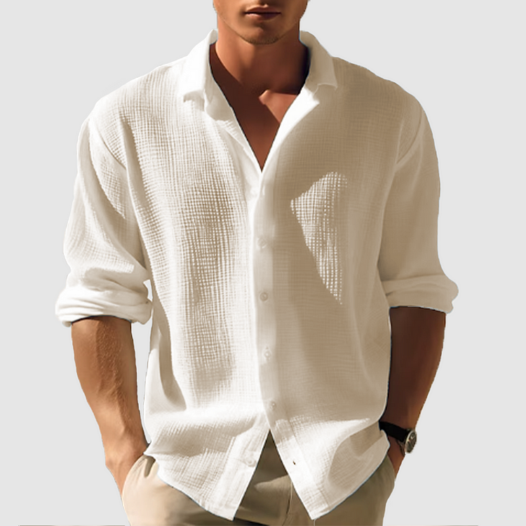 Camisa Hombre Ligera Algodón Manga Corta Botones