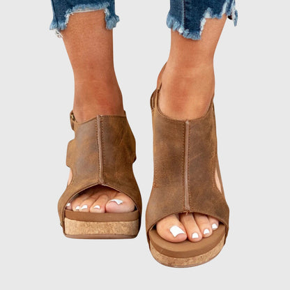 Sandalias Plataforma Mujer con Cuña y Acabado Corcho