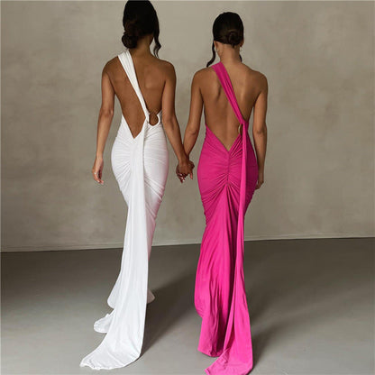 Vestido Largo Mujer Ajustado Fruncido Espalda Descubierta Fiesta