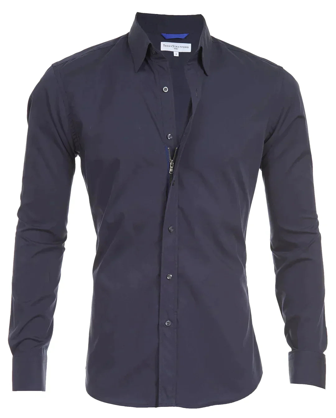 Camisa Hombre Manga Larga Cremallera Cuello Clásico