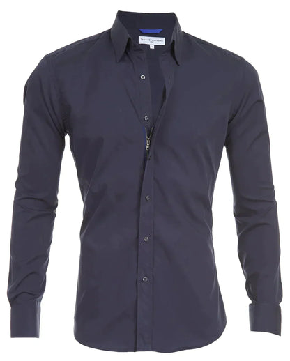 Camisa Hombre Manga Larga Cremallera Cuello Clásico