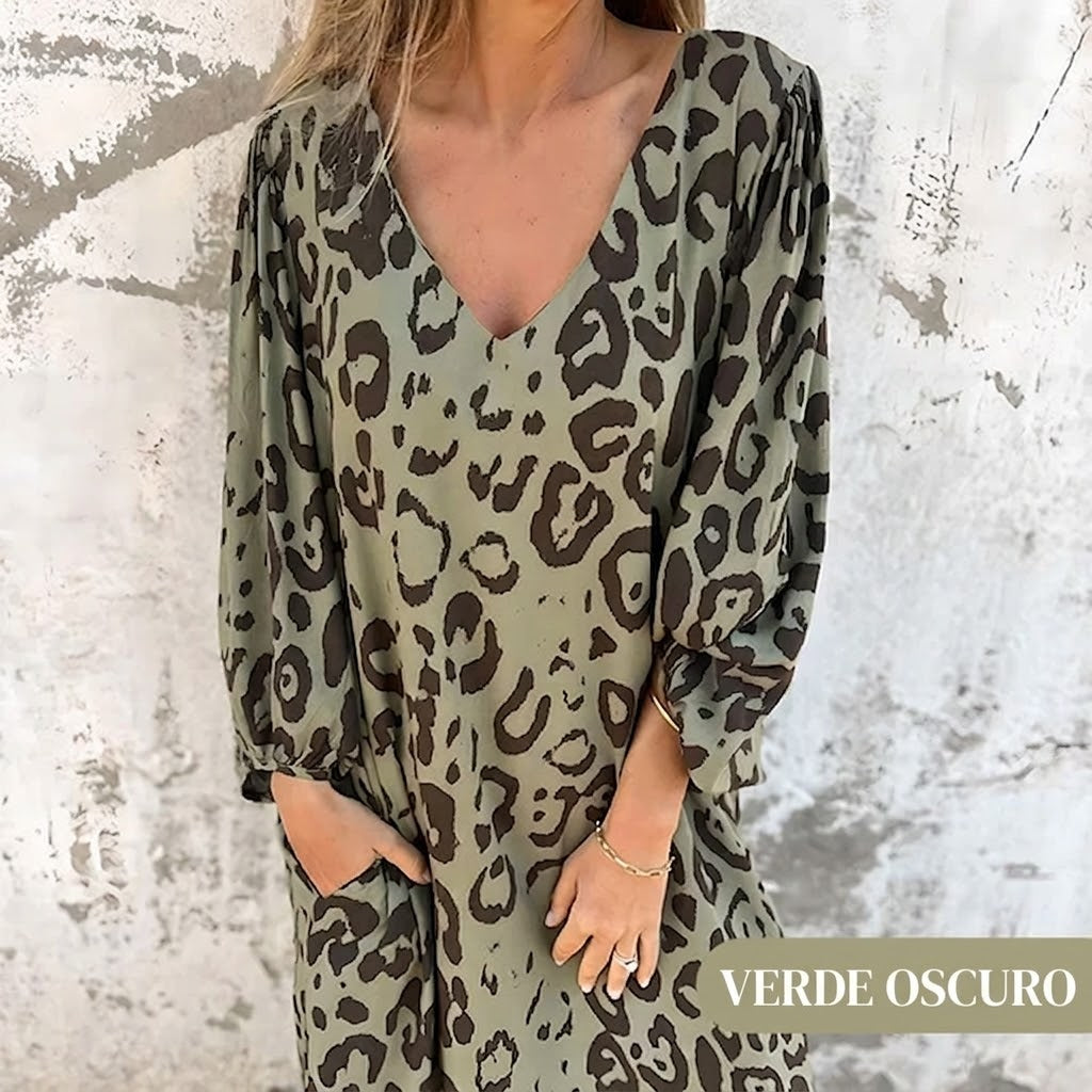 Vestido Safari Mujer Estampado Animal Corte Chic