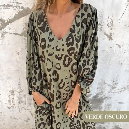 Vestido Safari Mujer Estampado Animal Corte Chic