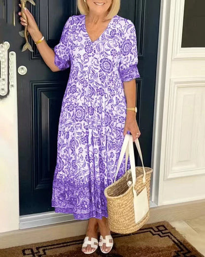 Vestido Mujer Floral Cuello en V Elegante