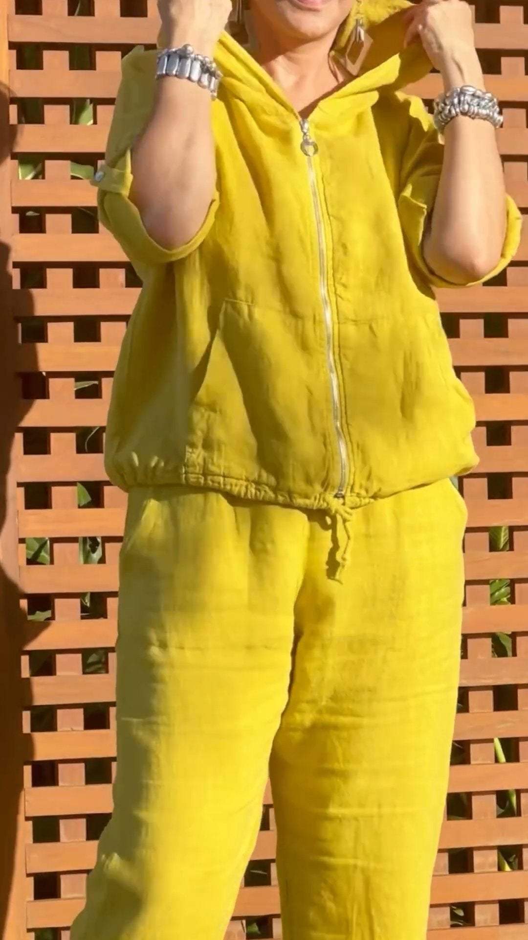 Conjunto Mujer Casual Algodón y Lino Capucha Cremallera