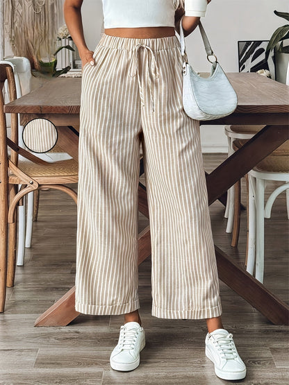 Pantalón Fluido Mujer Rayas Cintura Ajustable