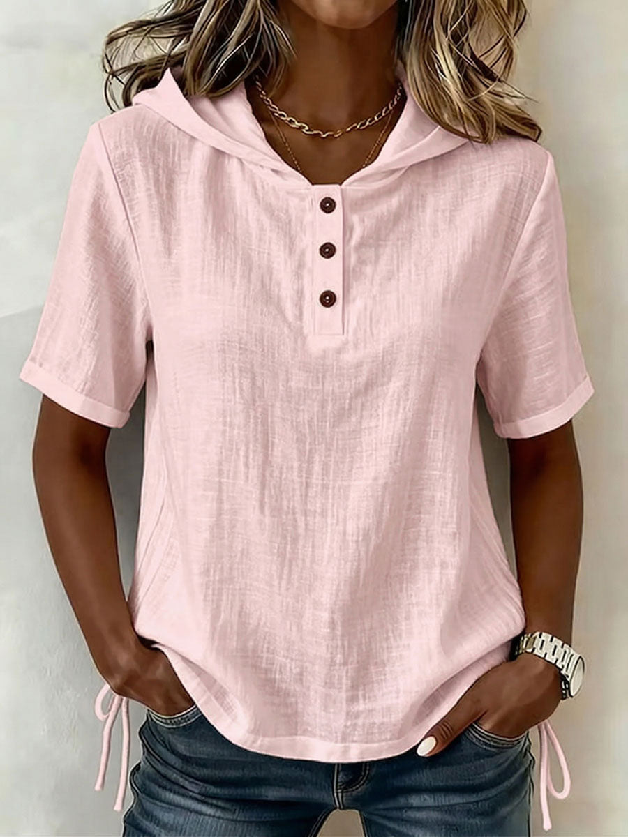 mujer con capucha botones manga corta estilo casual