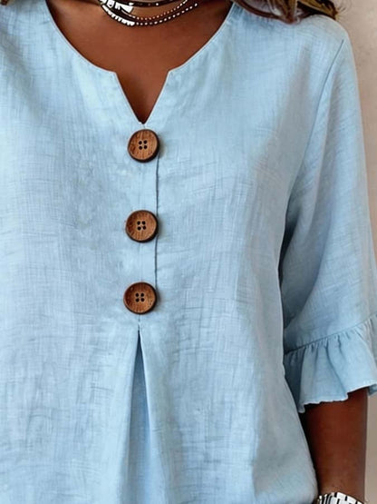 Blusa mujer botones manga volante ligera elegante