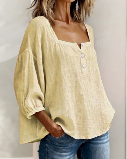 Blusa Mujer Escote Cuadrado Botones Ajuste Clasico