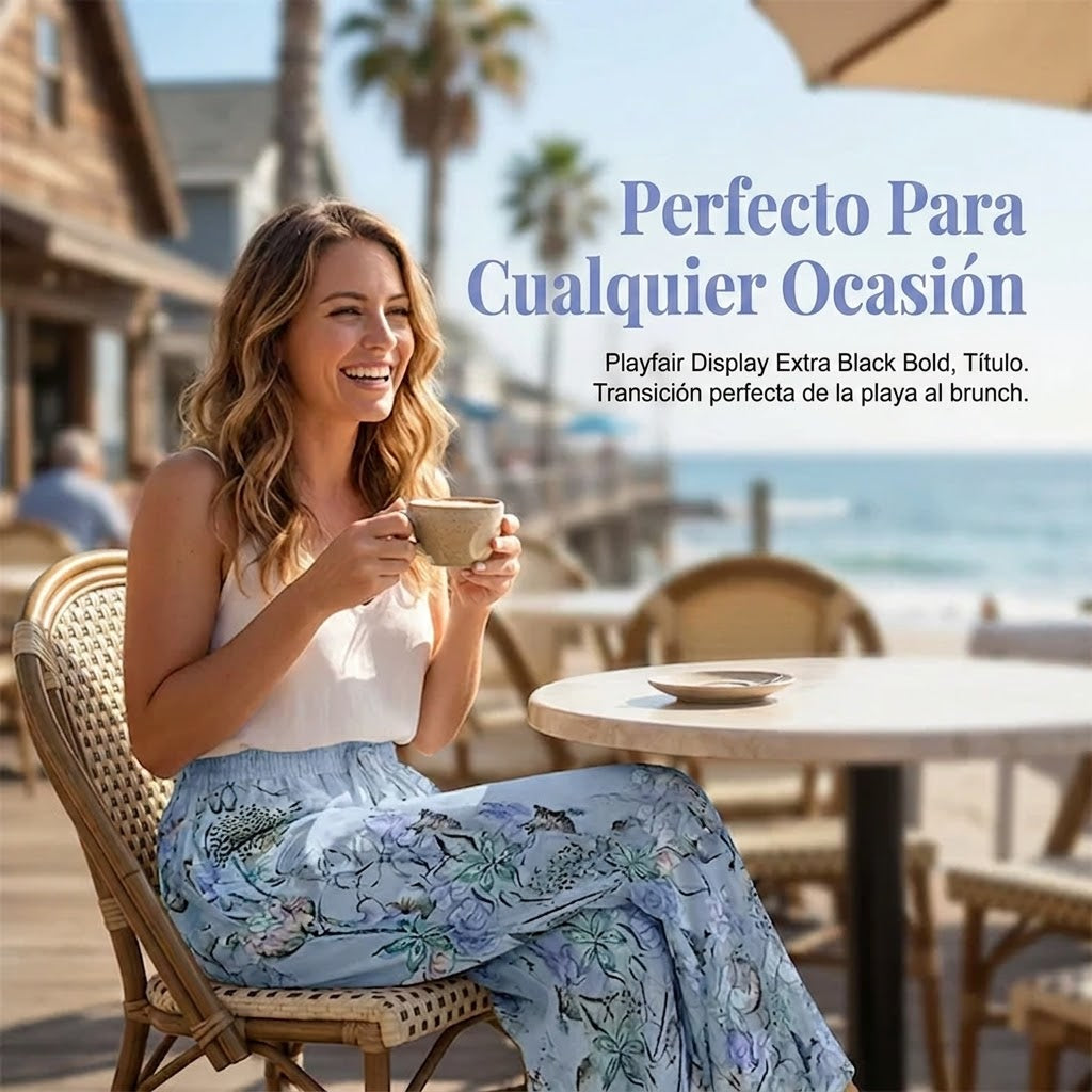 Pantalón Mujer Fluido Estampado Cordón Ajustable