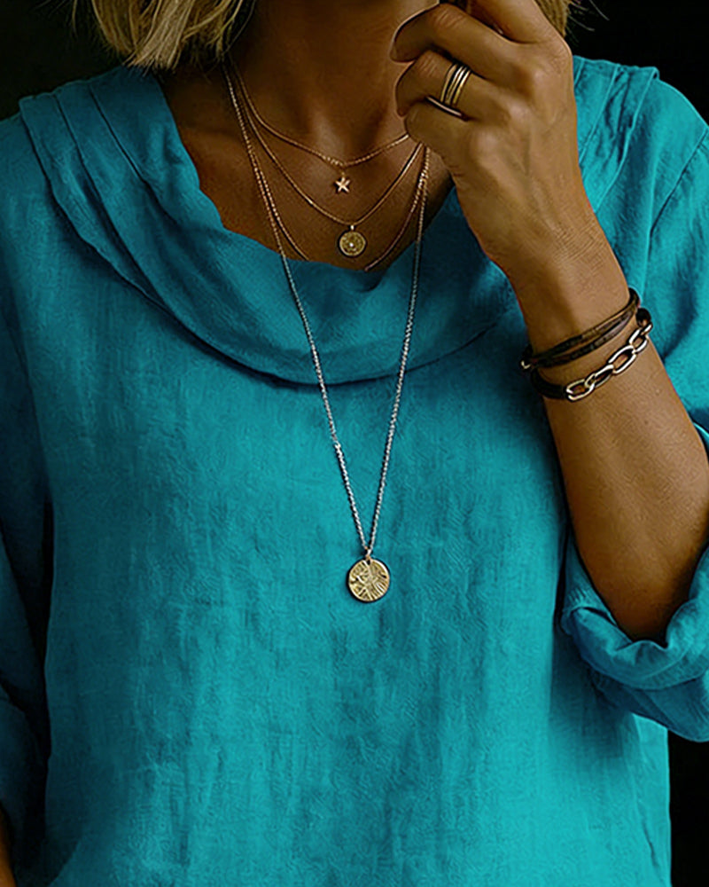 Camisa mujer de algodón cuello caído estilo clásico