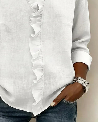 Blusa Mujer de Gasa Cuello en V Volantes Corte Fluido