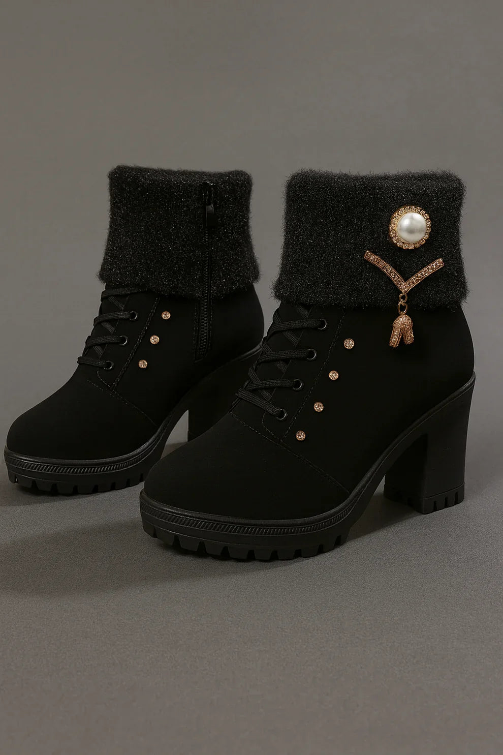 Botas Mujer Tacón Grueso Forro Cálido
