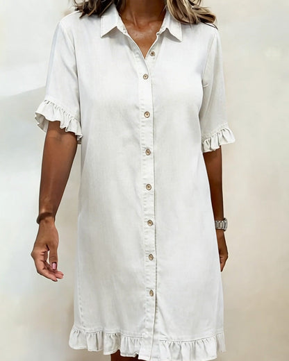 Vestido Mujer de Denim con Botones y Volantes Estilo Casual