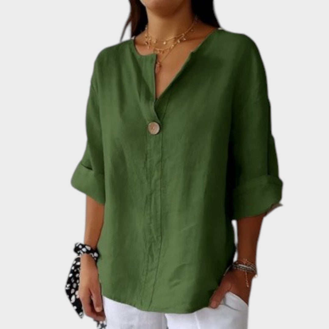 Blusa Mujer de Lino Escote en V Casual Elegante