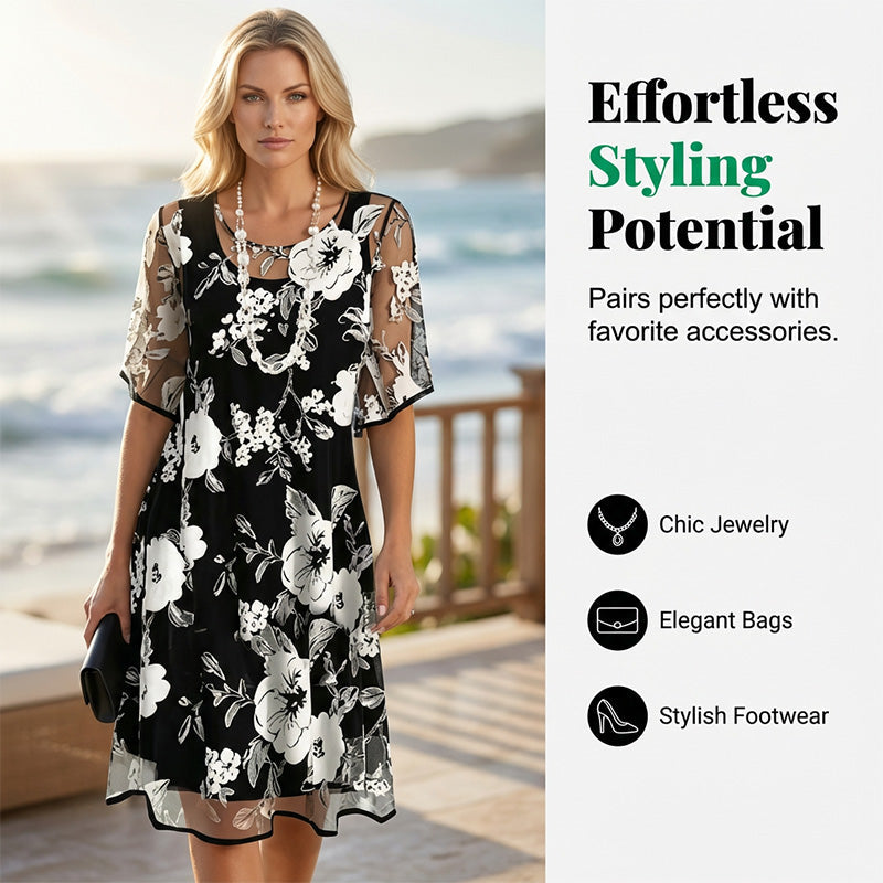 Vestido Mujer de Chiffon Floral Corte Fluido Elegante