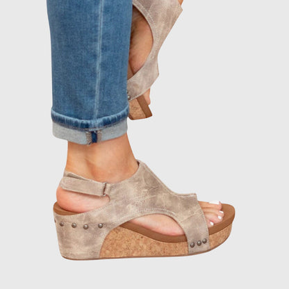 Sandalias Plataforma Mujer con Cuña y Acabado Corcho