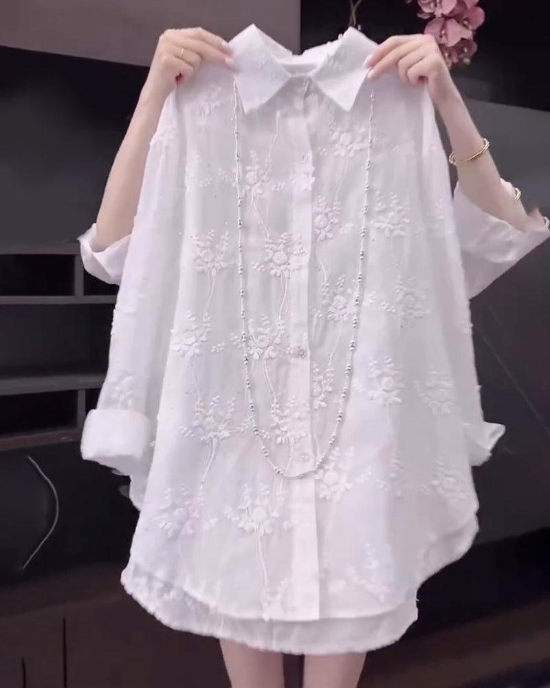 Camisa mujer de tejido ligero hombros caídos bordado - Mavetta
