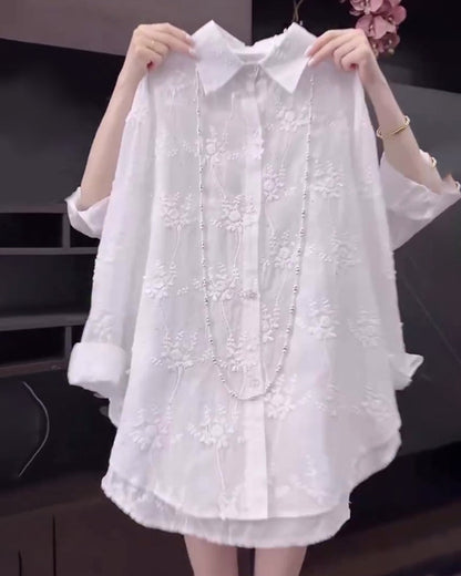 Camisa mujer de tejido ligero hombros caídos bordado - Mavetta