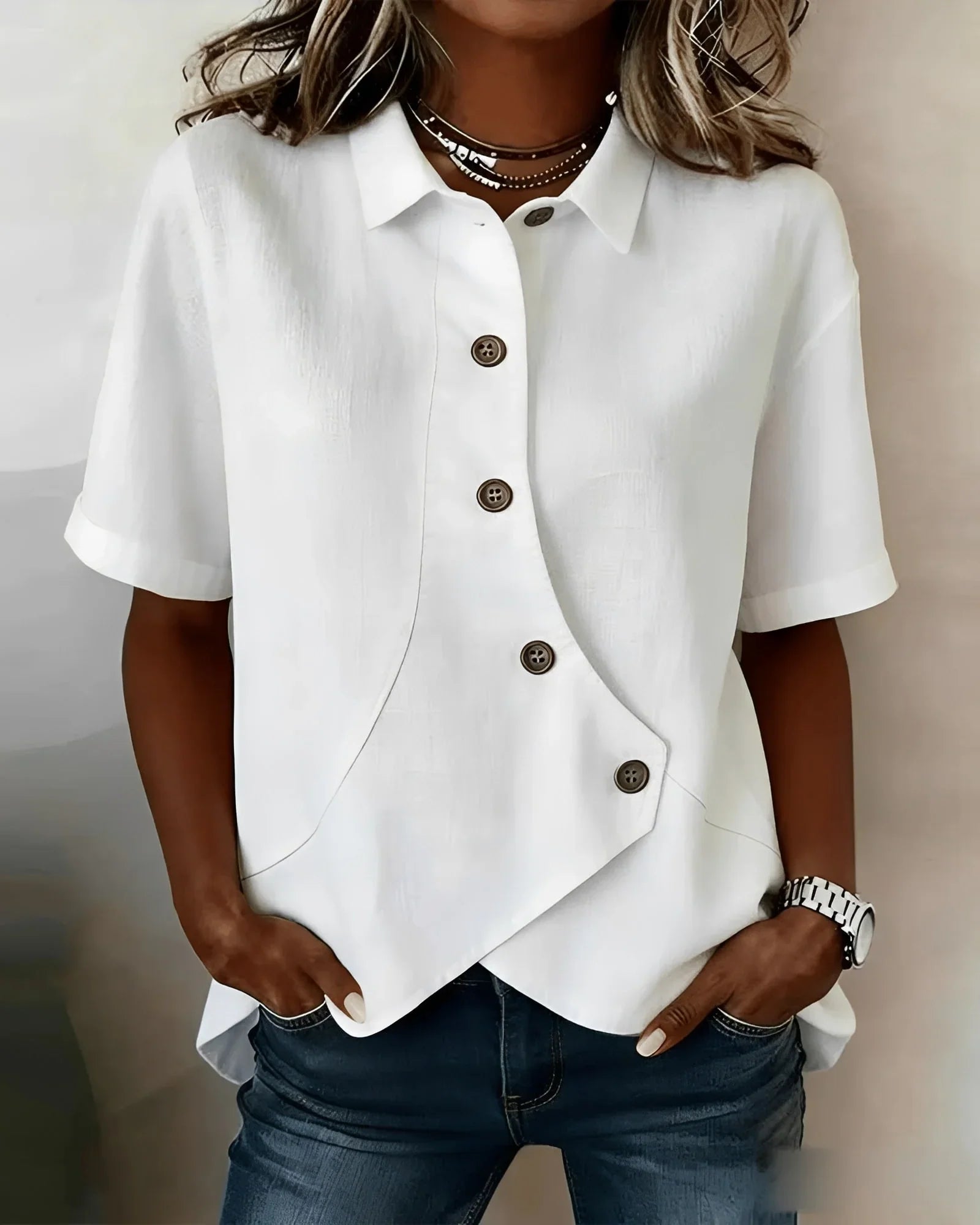 Blusa Mujer de Perlas Botones Asimétrica - Mavetta