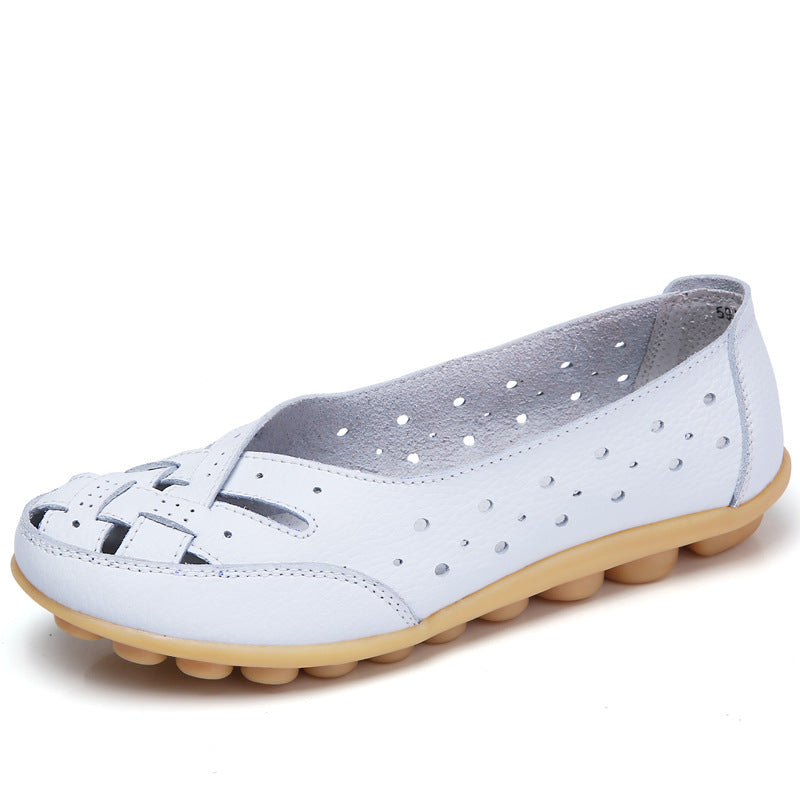 Zapatos mocasín mujer con diseño perforado suela flexible
