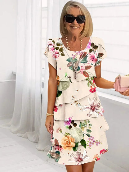 Vestido Mujer Floral con Volantes en Capas Estilo Elegante