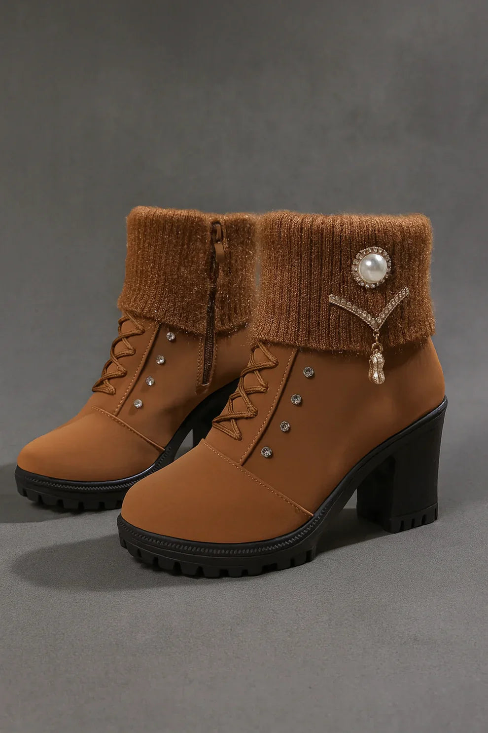 Botas Mujer Tacón Grueso Forro Cálido