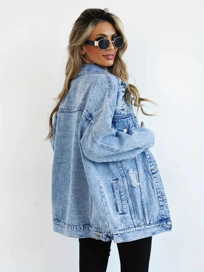 Chaqueta Vaquera Mujer Algodón Oversize Efecto Lavado Desgastada